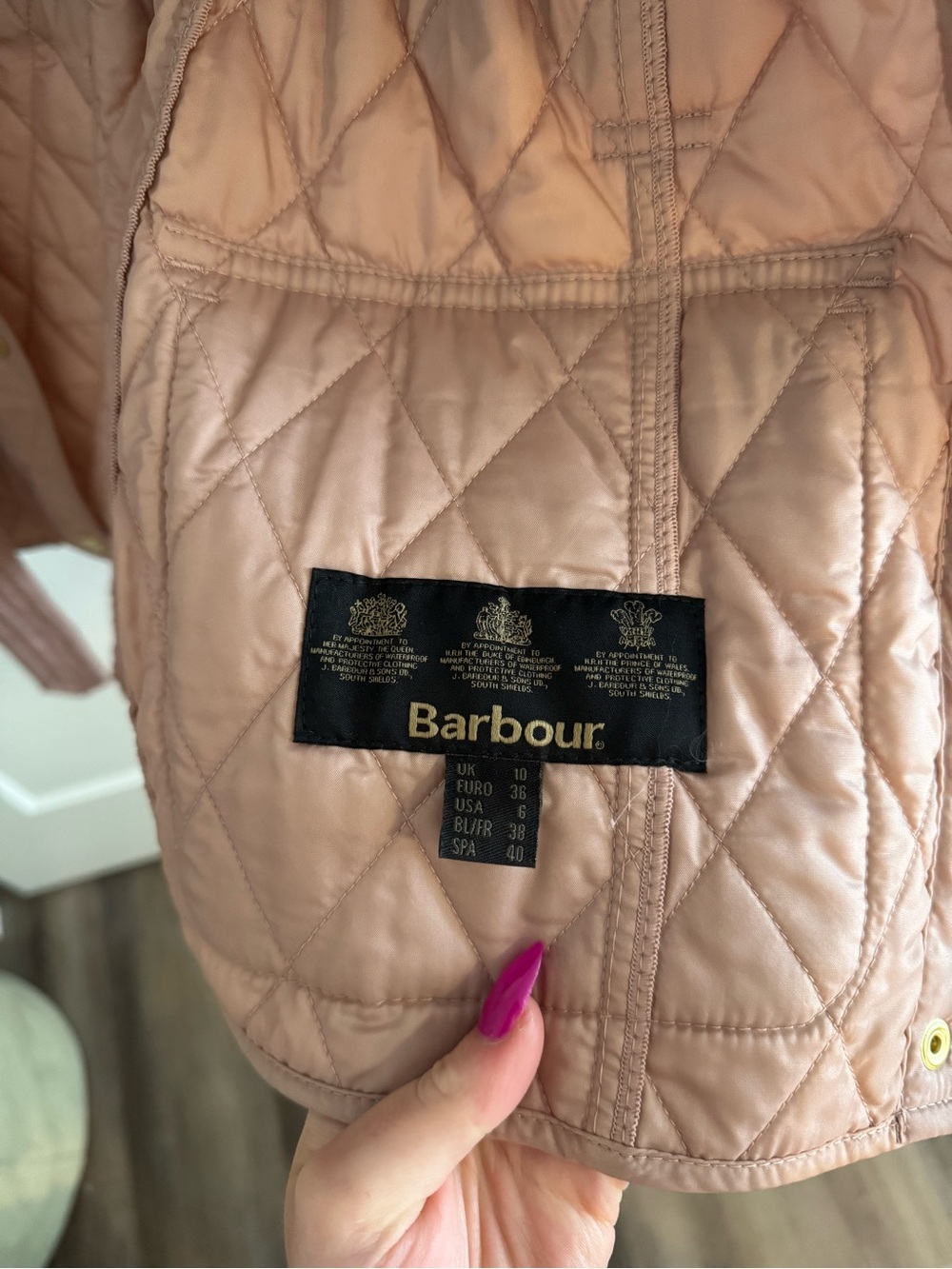 Barbour Quilted Belted Utility Jacket in Rose Taupe - Picture 10 of 14